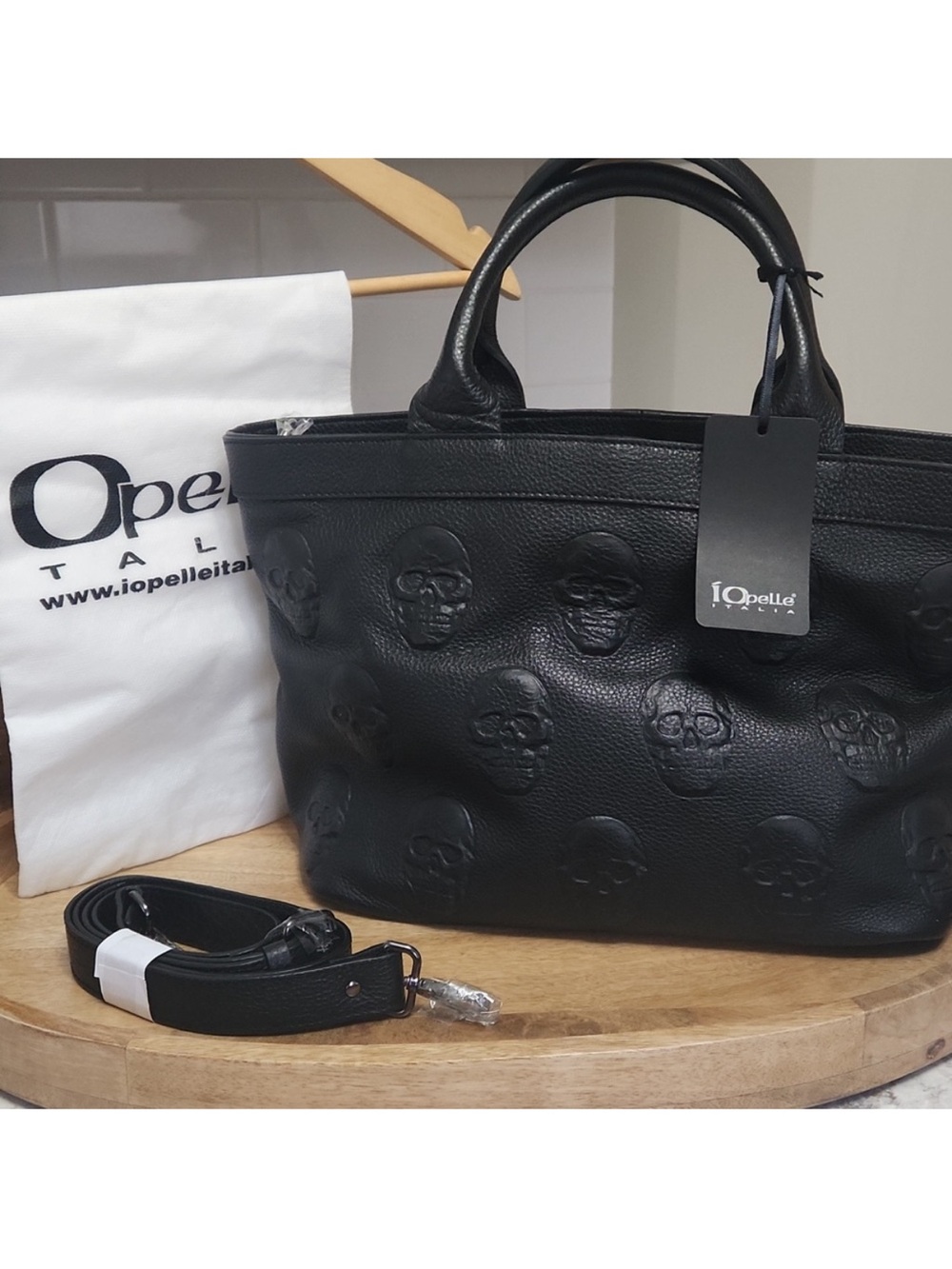 Black Embossed Skull Leather Tote